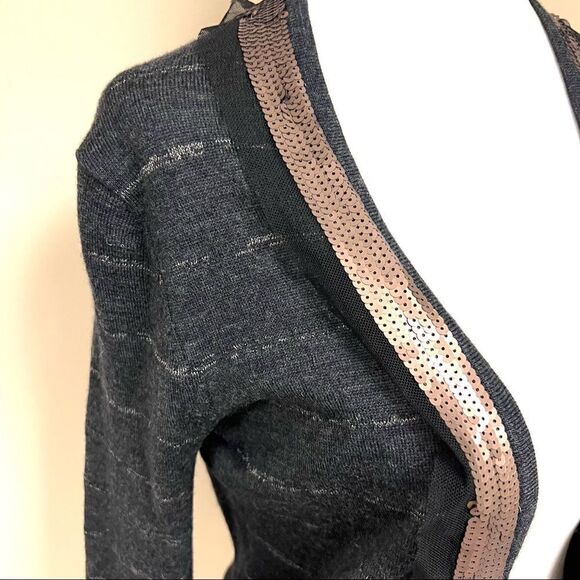 - 👠Loft sequined trimmed grey striped cardigan. Size Sm - Picture 3 of 7